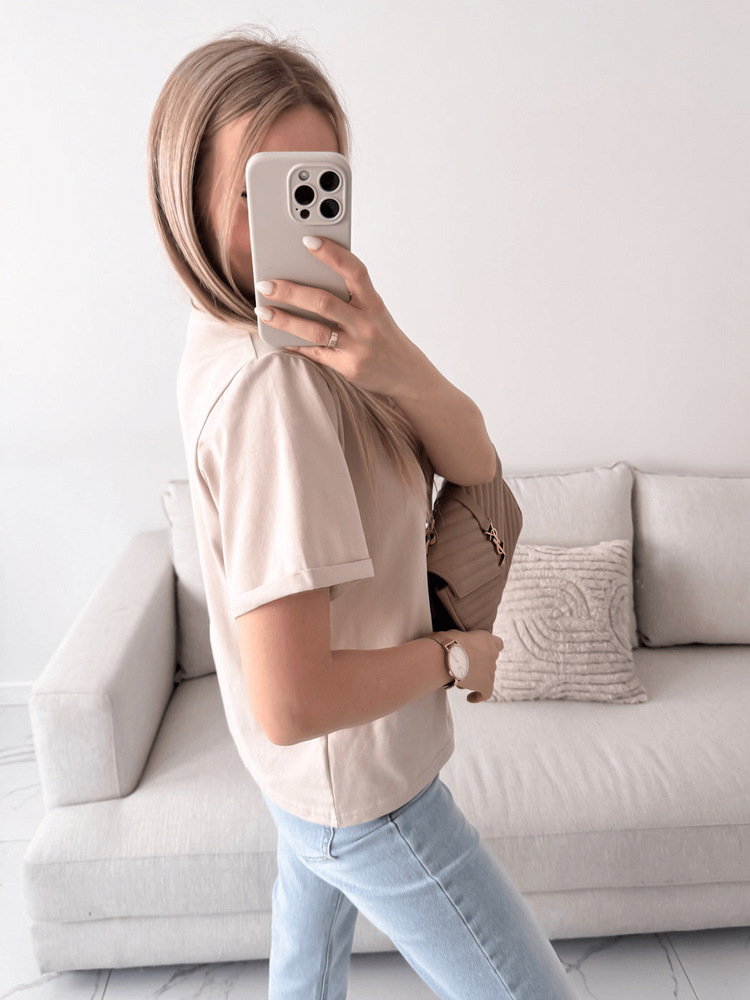 FABIA - BAWEŁNIANY T-SHIRT BASIC BEŻ