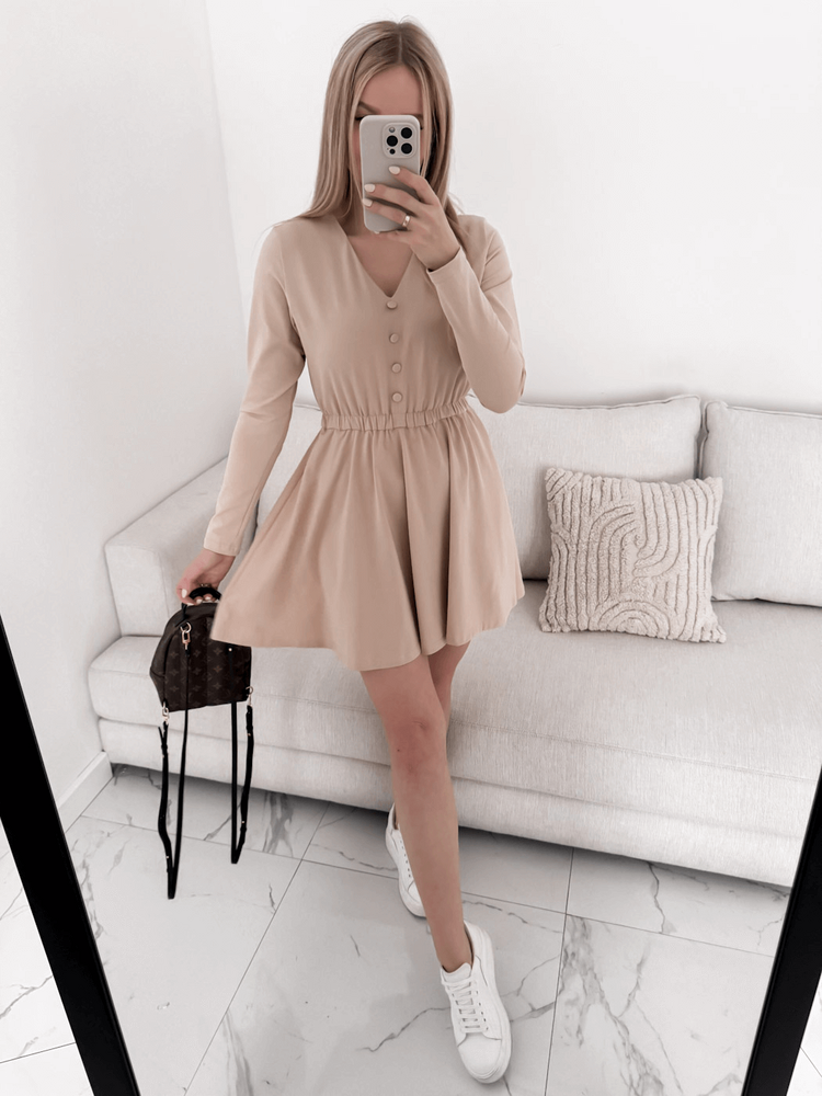 LORI - ROZKLOSZOWANA SUKIENKA MINI BEŻ