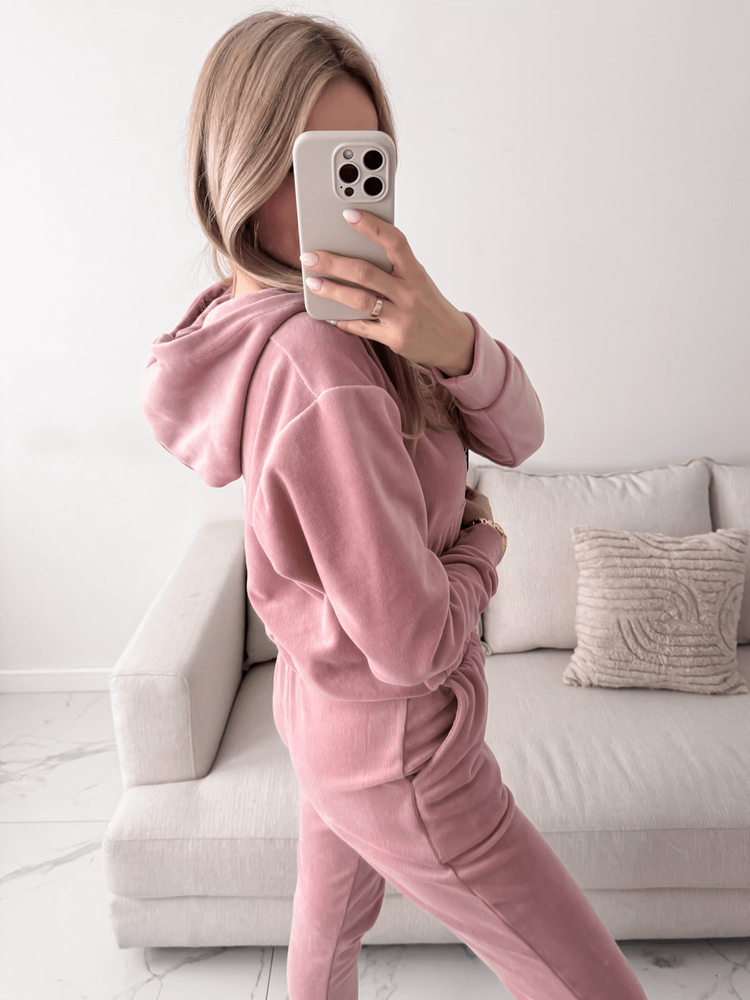 MONACO - WELUROWY DRES BLUZA + SPODNIE BRUDNY RÓŻ