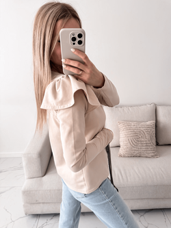 DIORA – BLUZA DAMSKA BASIC Z FALBANKAMI BEŻ