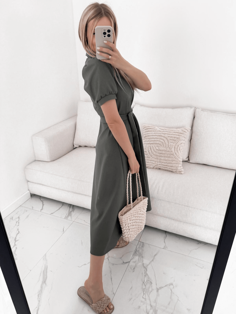 SAVANNA - WISKOZOWA SUKIENKA MAXI Z GUZIKAMI ECU KHAKI