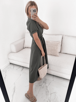 SAVANNA - WISKOZOWA SUKIENKA MAXI Z GUZIKAMI ECU KHAKI