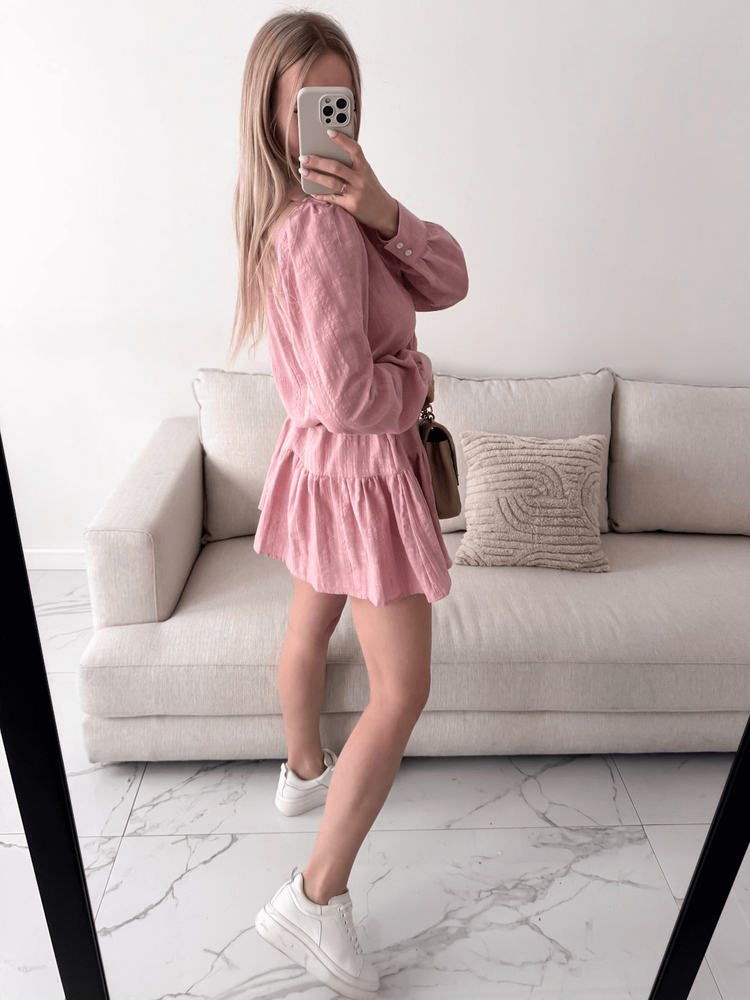 LAGOS - LUŹNA SUKIENKA O KOSZULOWYM KROJU BRUDNY RÓŻ