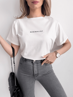 MINIMALIST - BAWEŁNIANY T-SHIRT BASIC Z NADRUKIEM ECRU