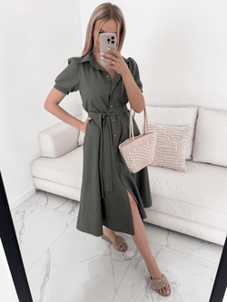 SAVANNA - WISKOZOWA SUKIENKA MAXI Z GUZIKAMI ECU KHAKI