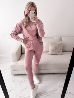 MONACO - WELUROWY DRES BLUZA + SPODNIE BRUDNY RÓŻ