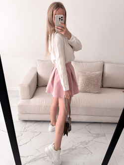 EMILY - BAWEŁNIANA SPÓDNICA MINI Z KONTRAFAŁDAMI BRUDNY RÓŻ