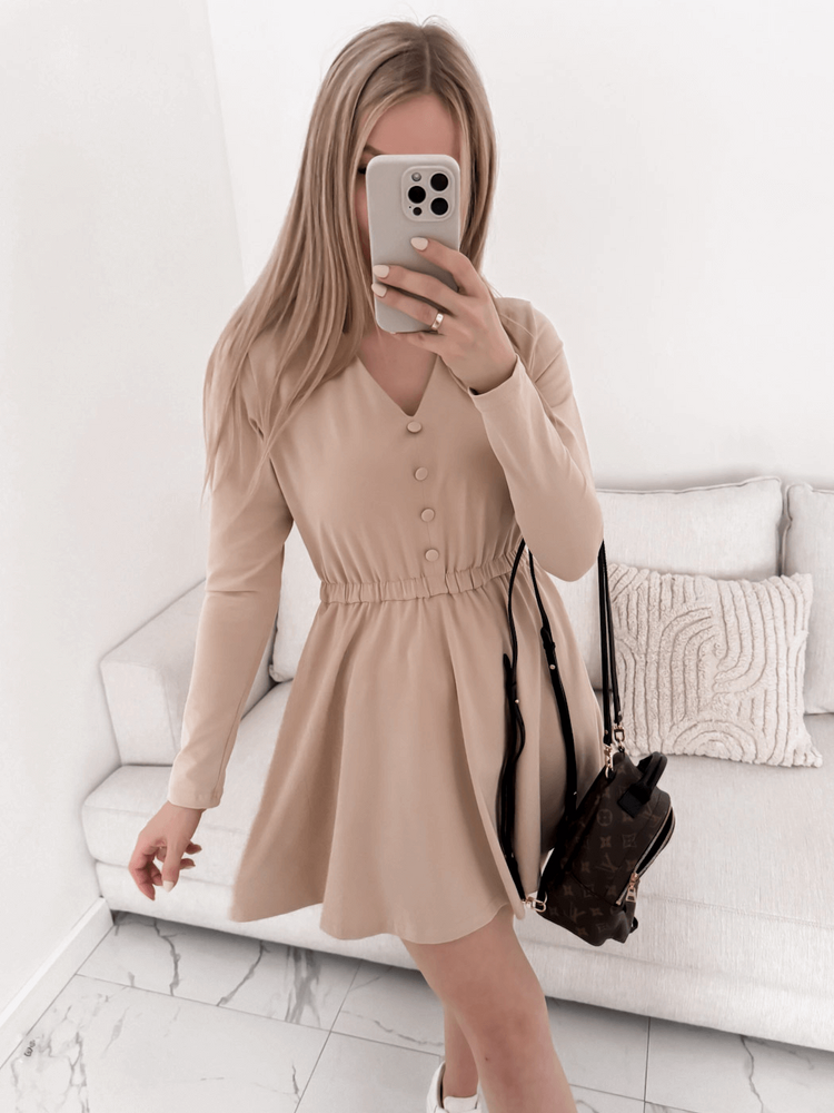 LORI - ROZKLOSZOWANA SUKIENKA MINI BEŻ